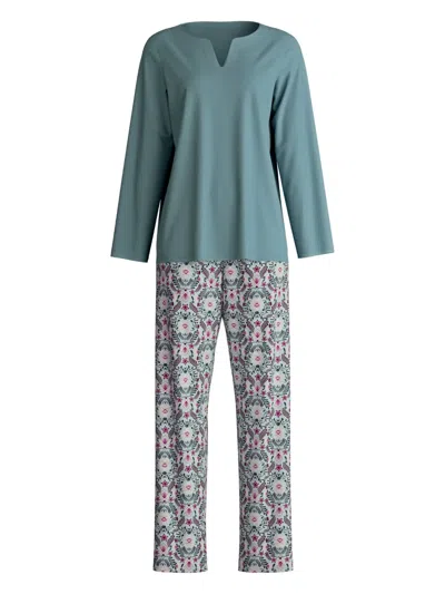 Calida V-neck Floral-print Pyjama In Blue
