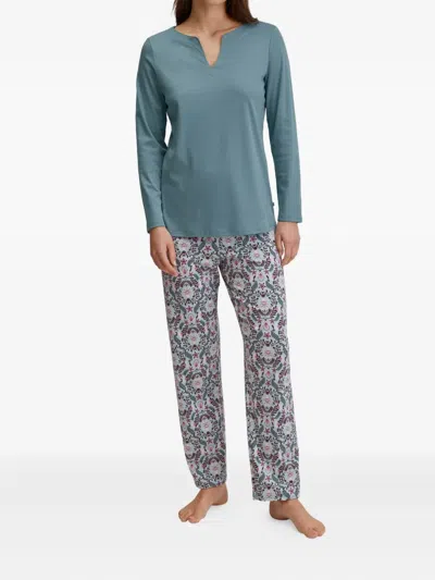 Calida V-neck Floral-print Pyjama In Blue