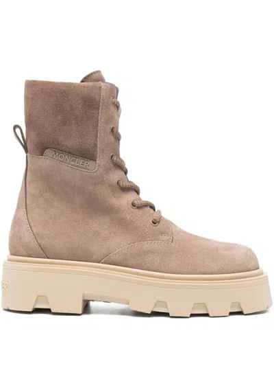 Moncler Logo Patch Lace-up Boots In Brown