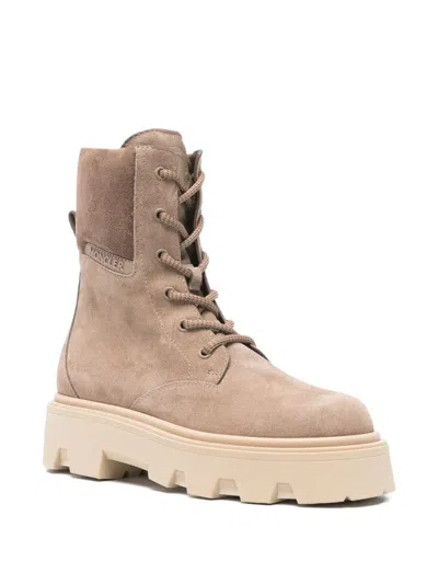 Moncler Logo Patch Lace-up Boots In Brown