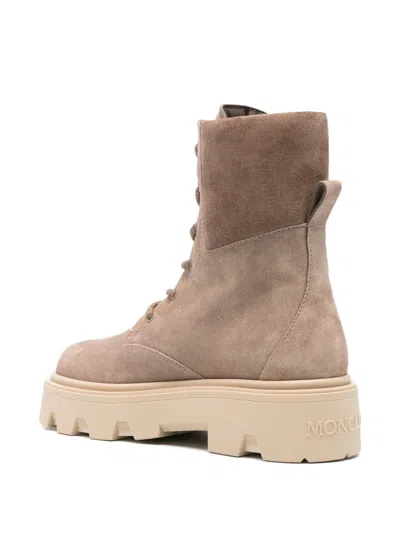 Moncler Logo Patch Lace-up Boots In Brown