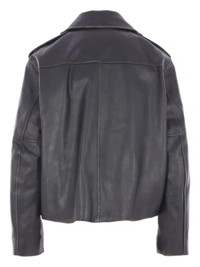Jil Sander Leather Jacket In Black