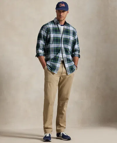 Polo Ralph Lauren Mens White/gree Checked Logo-embroidered Cotton Shirt In Black