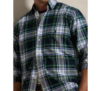 Polo Ralph Lauren Mens White/gree Checked Logo-embroidered Cotton Shirt In Black