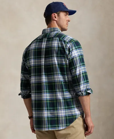 Polo Ralph Lauren Mens White/gree Checked Logo-embroidered Cotton Shirt In Black