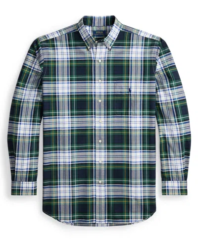 Polo Ralph Lauren Mens White/gree Checked Logo-embroidered Cotton Shirt In Black