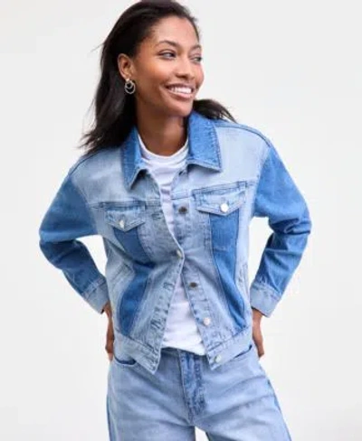 On 34th Women's Two-tone Denim Trucker Jacket, Macy's Exclusive In Blue