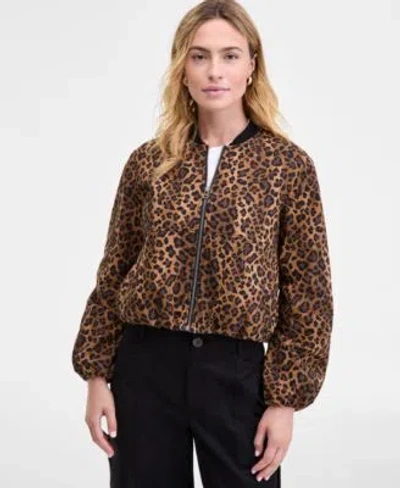 On 34th Womens Leopard Print Bubble Hem Bomber Jacket Xxs 3x Macys Exclusive In Animal Print