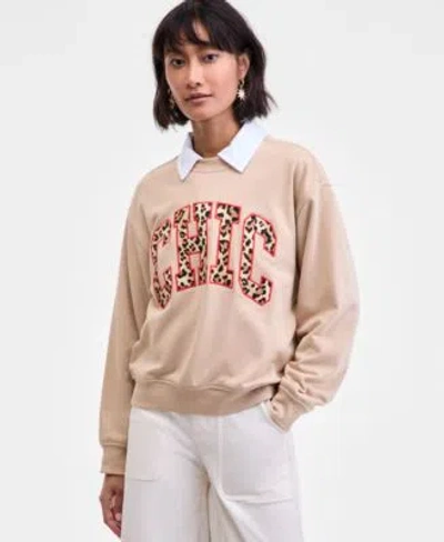 On 34th Womens Chic Varsity Crewneck Sweatshirt Xxs 3x Macys Exclusive In Neutral