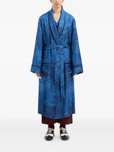 Pierre-louis Mascia All-over Print Shawl-collar Coat In Blue
