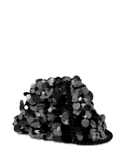 Maria La Rosa Hand Embroidered Fabric Clutch With Maxi Sequins In Black