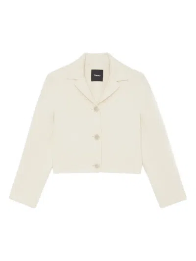 Theory Cropped Button-front Jacket In Gray