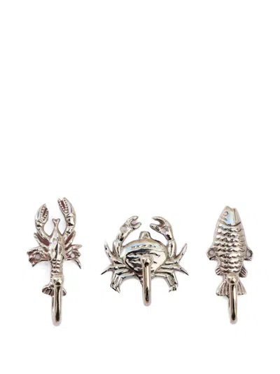 Amuse La Bouche Poisson Lobster Crab Hooks (set Of Three) In Silver