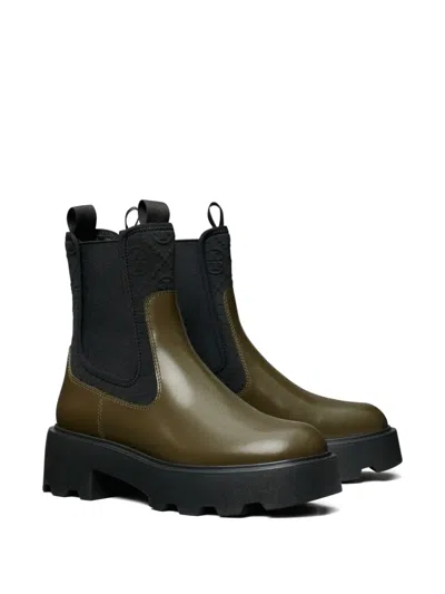 Tory Burch Olive Green Leather And Neoprene Chelsea Boot In Green