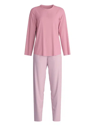 Calida Henley-neck Striped-pattern Pyjama In Pink