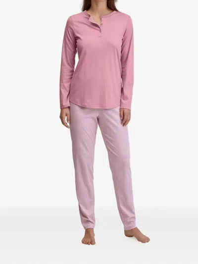 Calida Henley-neck Striped-pattern Pyjama In Pink