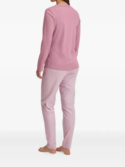 Calida Henley-neck Striped-pattern Pyjama In Pink