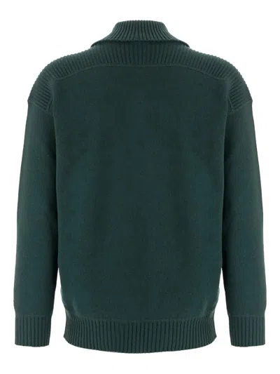 Giorgio Armani Wool And Cashmere Sweater With Ribbed Collar In Green