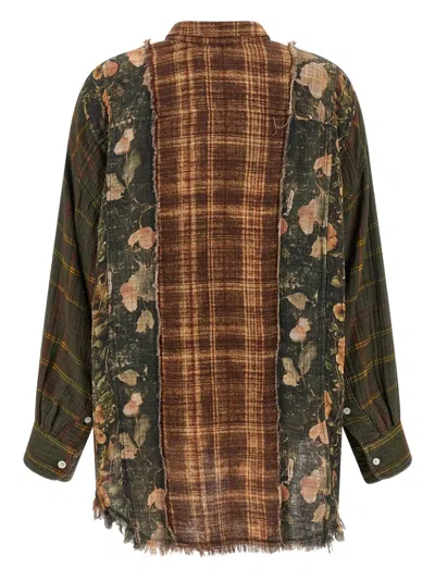 R13 Shredded Seam Drop Neck Plaid Flannel Button-up Shirt In Multi