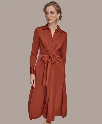 Donna Karan Women's Tie Front Shirt Dress In Brown