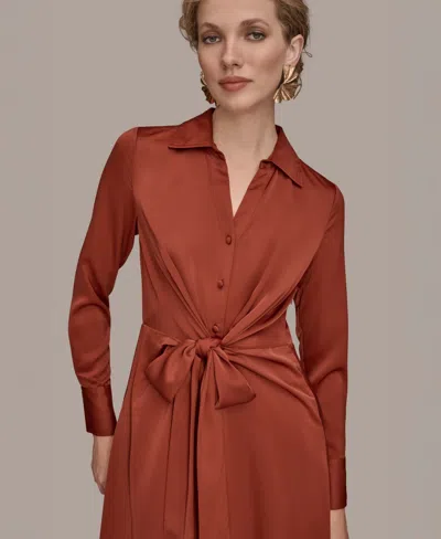 Donna Karan Women's Tie Front Shirt Dress In Brown