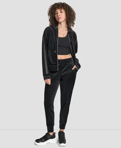Dkny Women's Velour Mid-rise Slim Pants In Black