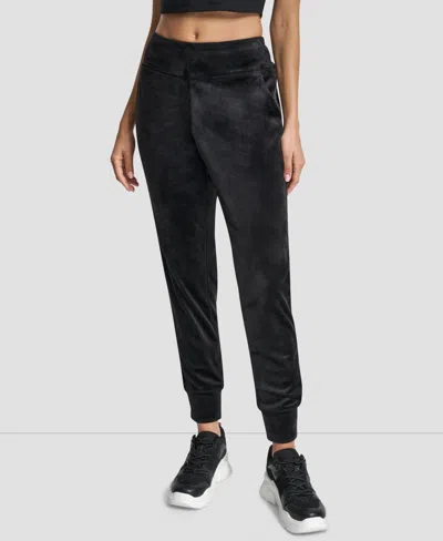 Dkny Women's Velour Mid-rise Slim Pants In Black
