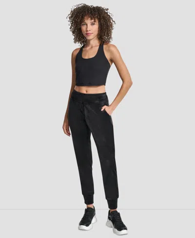 Dkny Women's Velour Mid-rise Slim Pants In Black