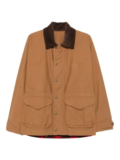 Junya Watanabe Cotton Canvas Jacket With Wool Back Insert And Corduroy Collar In Brown