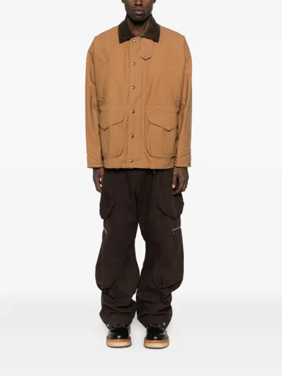 Junya Watanabe Cotton Canvas Jacket With Wool Back Insert And Corduroy Collar In Brown