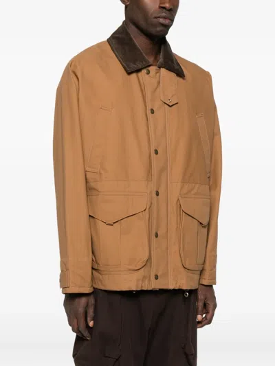 Junya Watanabe Cotton Canvas Jacket With Wool Back Insert And Corduroy Collar In Brown