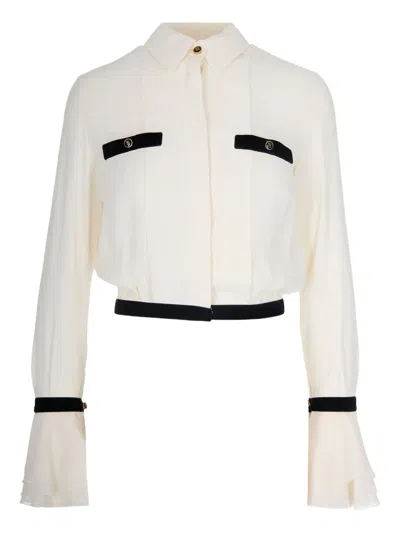 Elisabetta Franchi Camisole Shirt With Layered Ruffle Cuffs In White