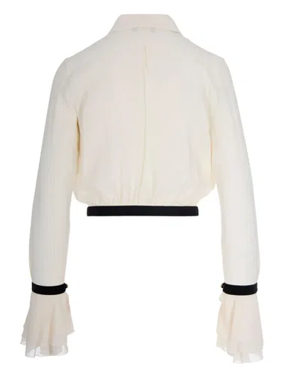 Elisabetta Franchi Camisole Shirt With Layered Ruffle Cuffs In White