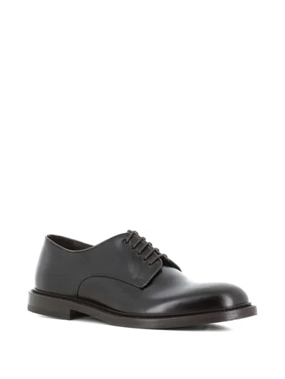 Green George Leather Derby Shoes In Brown