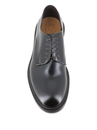 Green George Leather Derby Shoes In Brown