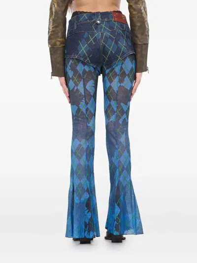 Andersson Bell Argyle-patterned Denim Shorts Mesh Trousers In Blue
