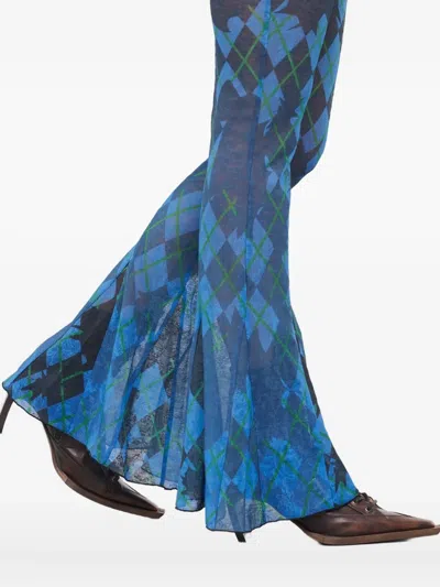 Andersson Bell Argyle-patterned Denim Shorts Mesh Trousers In Blue