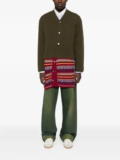 Comme Des Garçons Homme Deux Patterned-patchwork Cardigan In Green