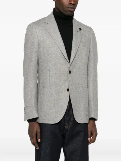 Lardini Herringbone Button Jacket In Multi