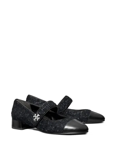 Tory Burch Tweed Cap-toe Ballet Flats In Black