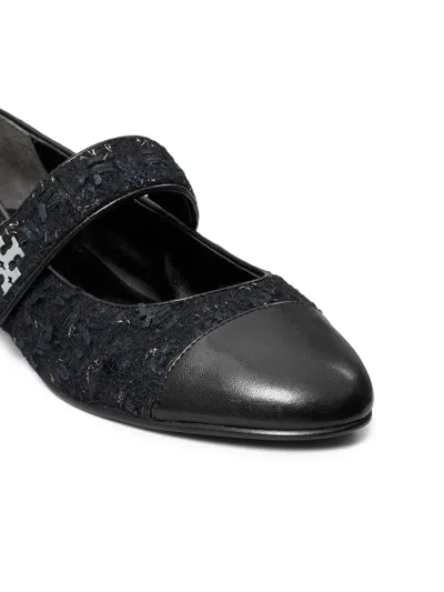 Tory Burch Tweed Cap-toe Ballet Flats In Black