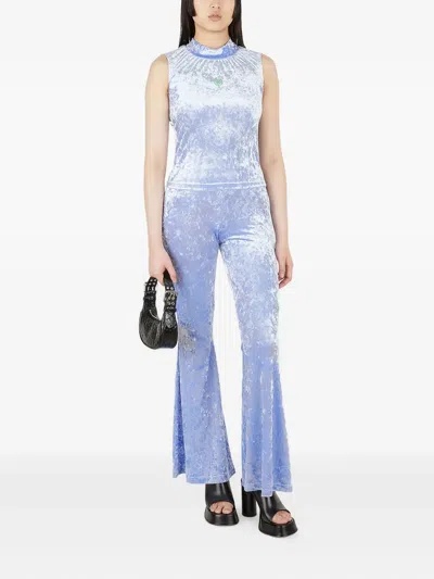 Perks And Mini P.a.m. High Waist Flared Velvet Trousers In Blue