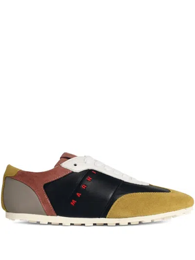 Marni Multicolor Leather Sneakers Suede Panels In Black