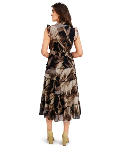 London Times Women's Chiffon Printed Tier Dress In Brown