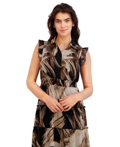London Times Women's Chiffon Printed Tier Dress In Brown