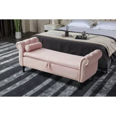 Streamdale Furniture Streamdale Velvet Multifunctional Sofa Stool With Tufted Buttons And Trim In Pink
