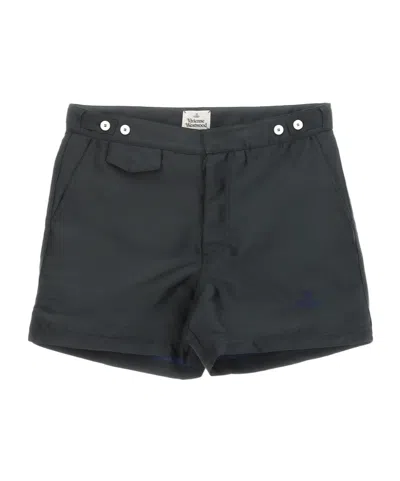 Vivienne Westwood Orb-embroidered Mid-rise Bermuda Shorts In Black