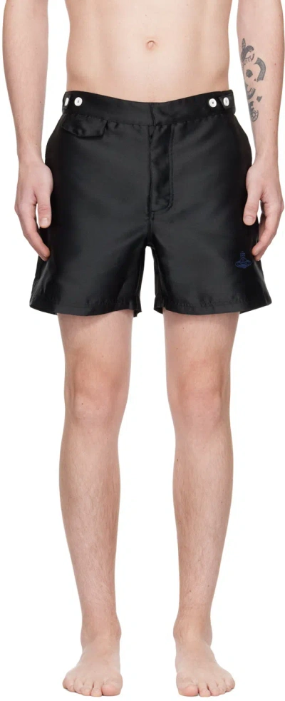 Vivienne Westwood Orb-embroidered Mid-rise Bermuda Shorts In Black