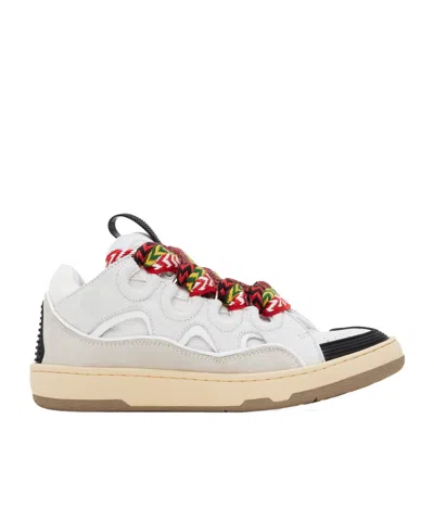 Lanvin Curb Sneakers In Leather And Suede With Multicolor Laces In White