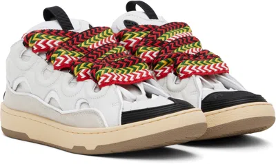 Lanvin Curb Sneakers In Leather And Suede With Multicolor Laces In White